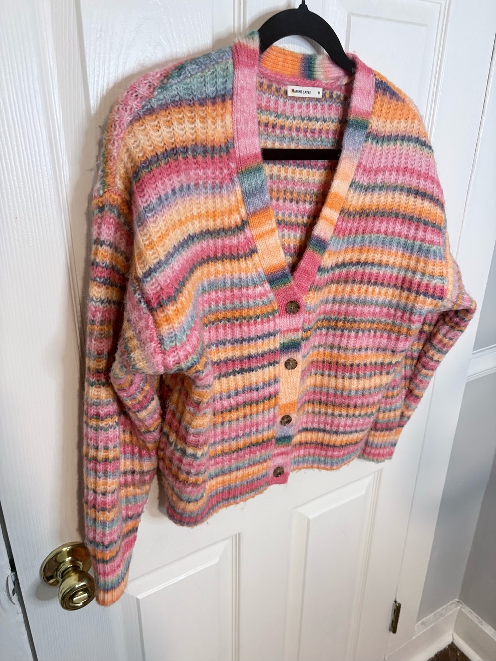 Marine Layer | Multicolor Striped Fuzzy Knit Cardigan | Medium - Picture 3 of 11